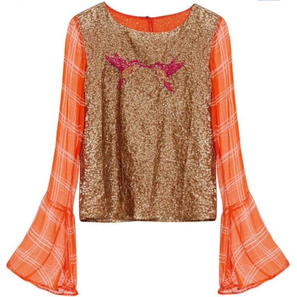 NWT ROOPA Hummingbird Sequin Blouse